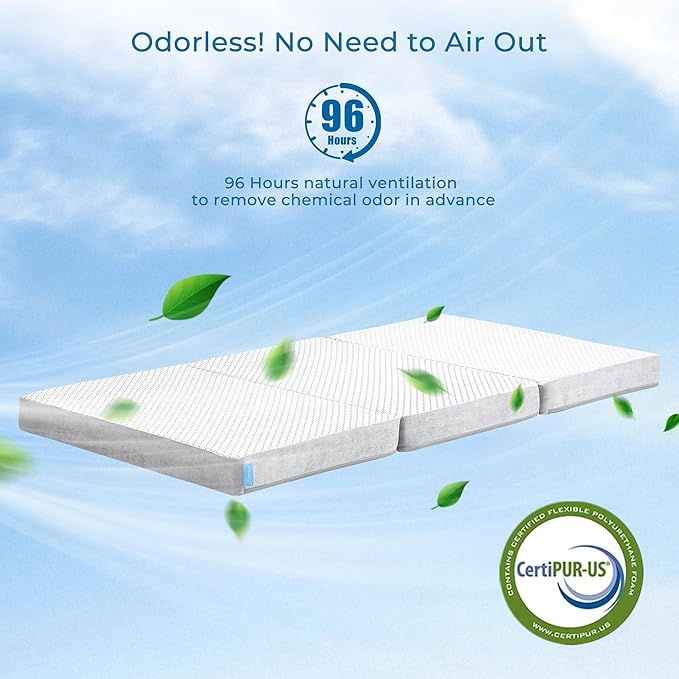 Odorless Foldable Mattress Twin Size 75" x 38" x 4", 4 Inch Folding Foam Mattress with Storage Bag, Trifold Memory Foam Mattress for RV, Guest Bed