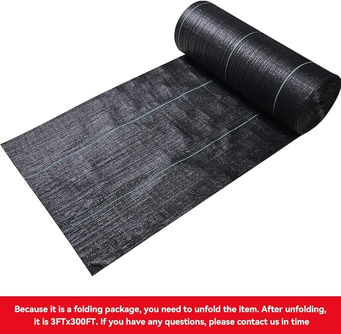 3ftx300ft Weed Barrier Landscape Fabric Heavy Duty, Weed Block Gardening Ground Cover Mat, Weed Control Garden Cloth, Woven Geotextile Fabric for Underlayment, Commercial Driveway Fabric