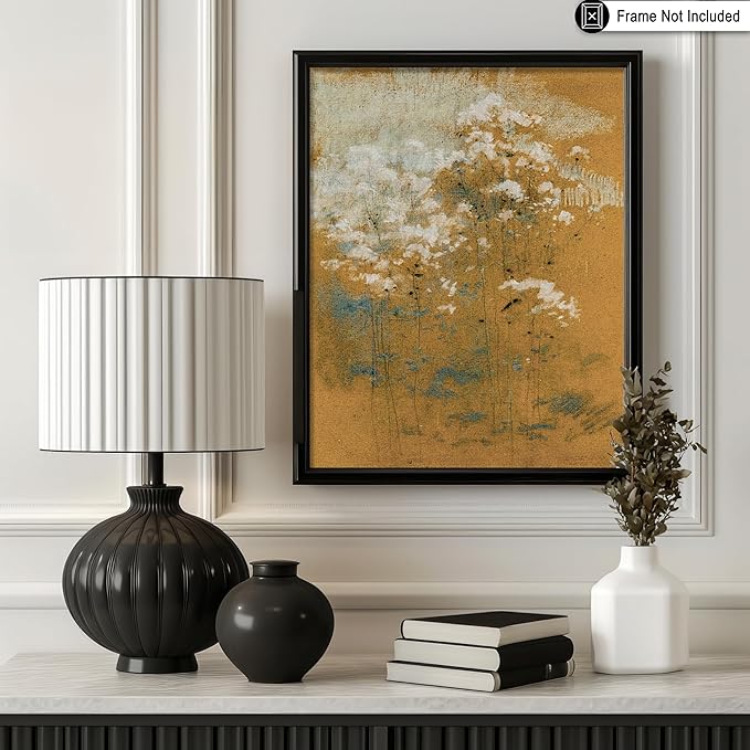 Poster Master Vintage Wild Flowers Poster - Retro Tonal Botanical Painting Print - Abstract Art - Floral Art - Farmhouse Art - Aesthetic Flower Shop or Living Room Wall Decor - 8x10 UNFRAMED Wall Art
