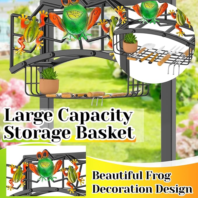 Garden Water Hose Holder with 5 Spikes, Upgraded Freestanding Heavy Duty Hose Hanger Holds 150-feet Hose, Sturdy Hose Stand Storage Rack for Outside Yard Lawn (Black - Frog)