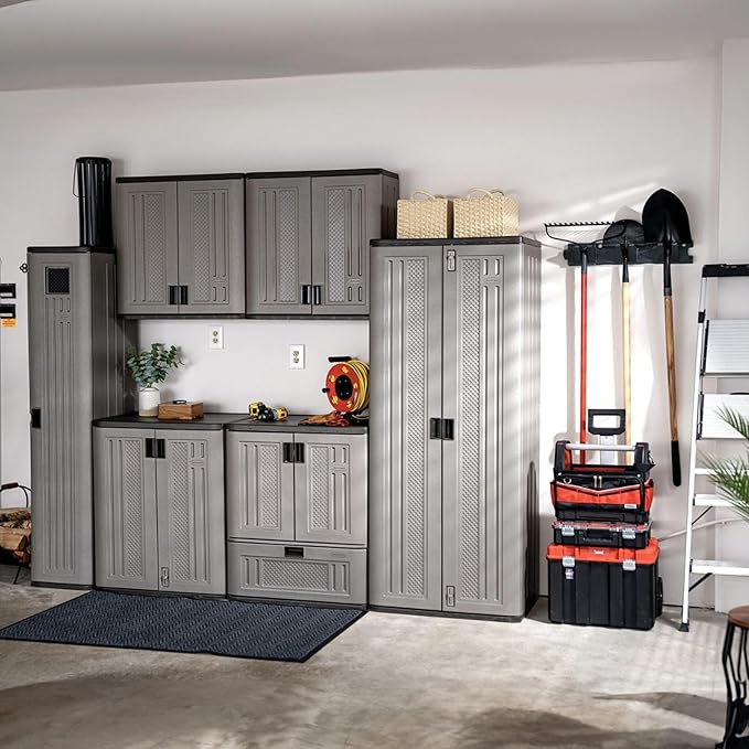 Suncast 4 Pack Long Handle Tool Organizer, Resin Wall Mount Storage Rack with Interlocking Hook System for Garage or Closet, 4.5” x 25” x 5.25”, Black