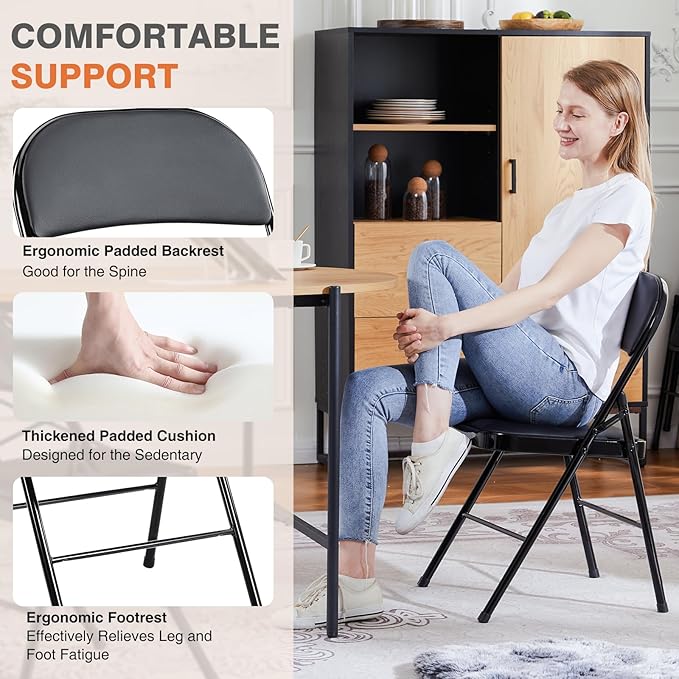 Sweetcrispy Folding Chair 12 Pack, Leather Padded Folding Chairs, Sturdy Metal Foldable Chairs, Easy to Use and Store, Outdoor and Indoor, for Home, Office, Party, Comfy