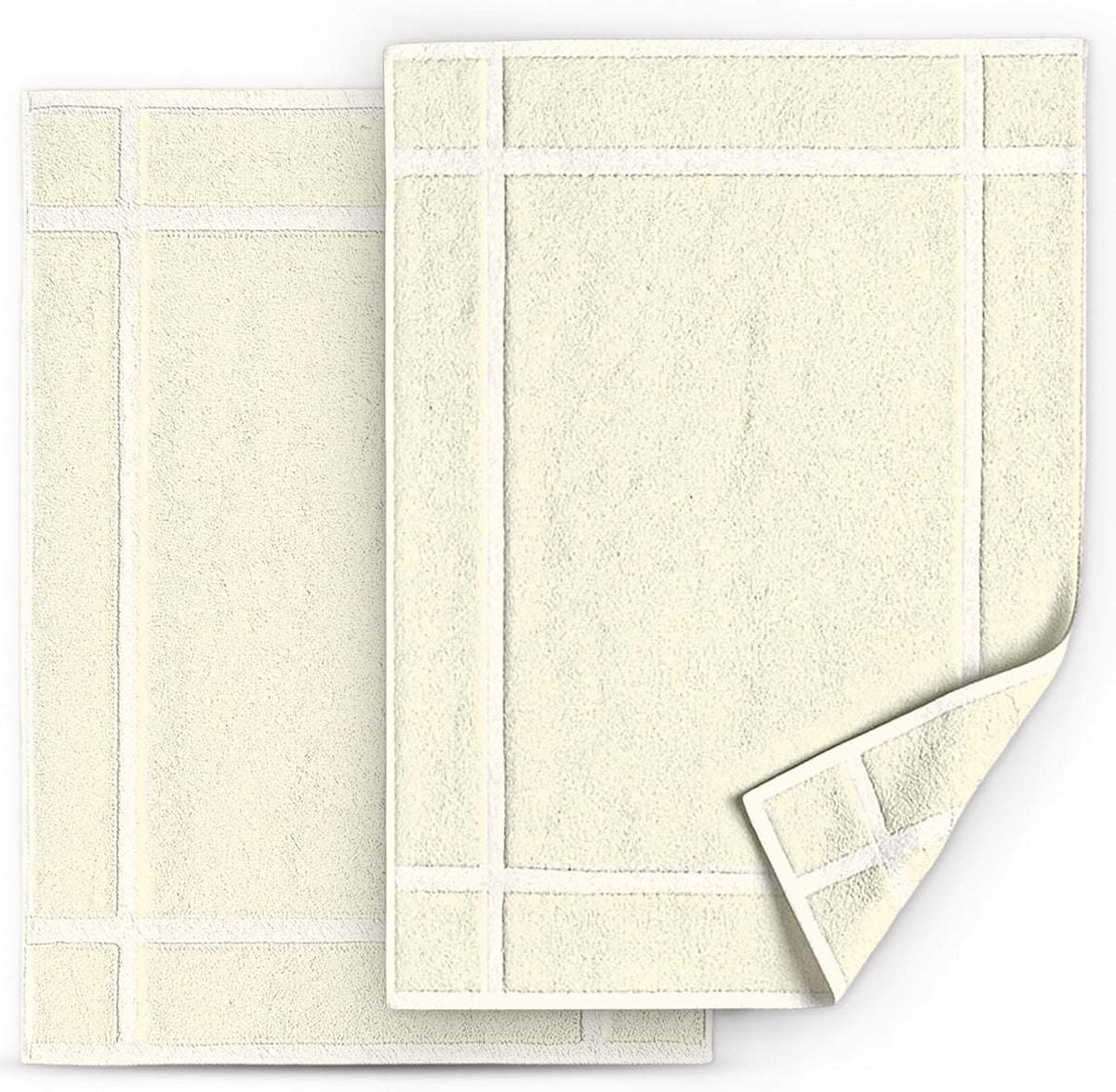 Pearl Linens Pack of 2 100% Cotton Bathmat 20x30 inches, Soft & Absorbent Quick Dry Bathroom Mat Set, Not Bathroom Rugs, After Shower Mat, Bath Tubmat, 687 GSM, Machine Washable, Ivory