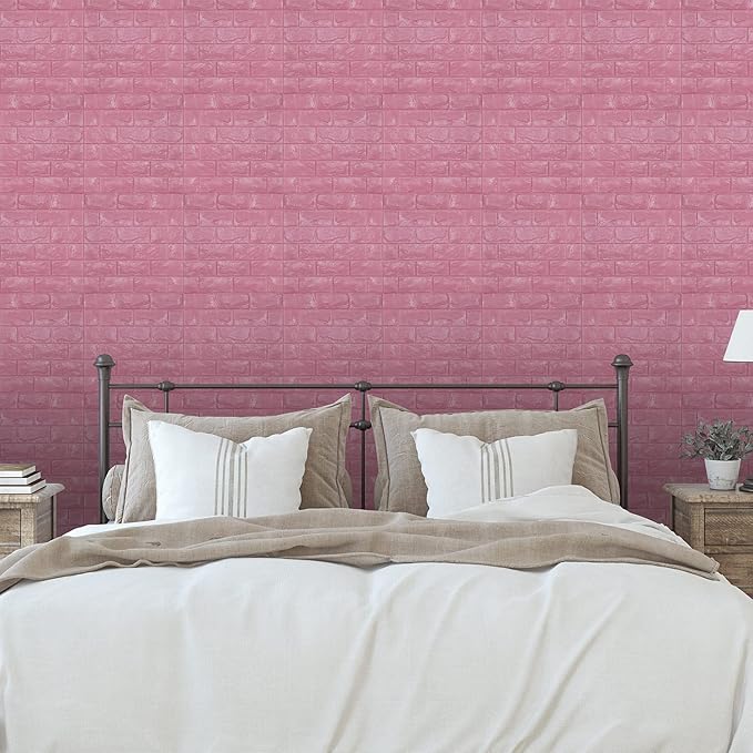 30PCS 3D Wall Panels Peel and Stick Faux Brick Wallpaper Pink Self Adhesive