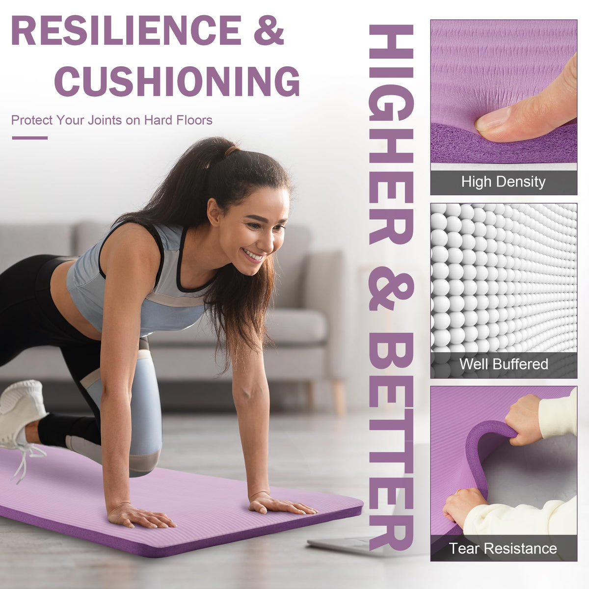 BalanceFrom Yoga Mat 1-Inch Extra Thick High-Density Exercise Mat with Non-Slip Surface & Carry Strap, Taro Purple