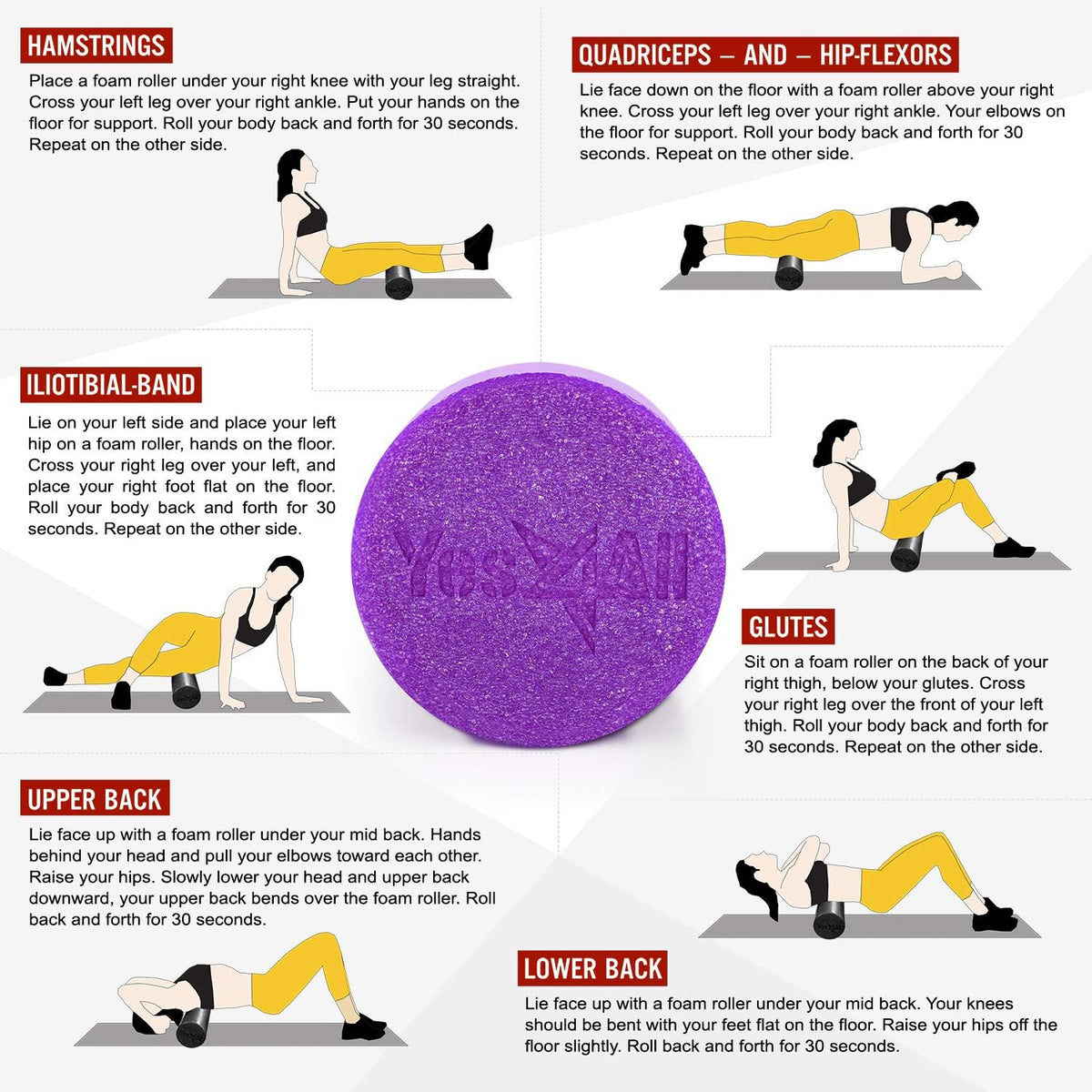 Yes4All Foam Roller - Medium Firm Round PE for Pilates, Yoga & Core Exercises | 12-36 Inches