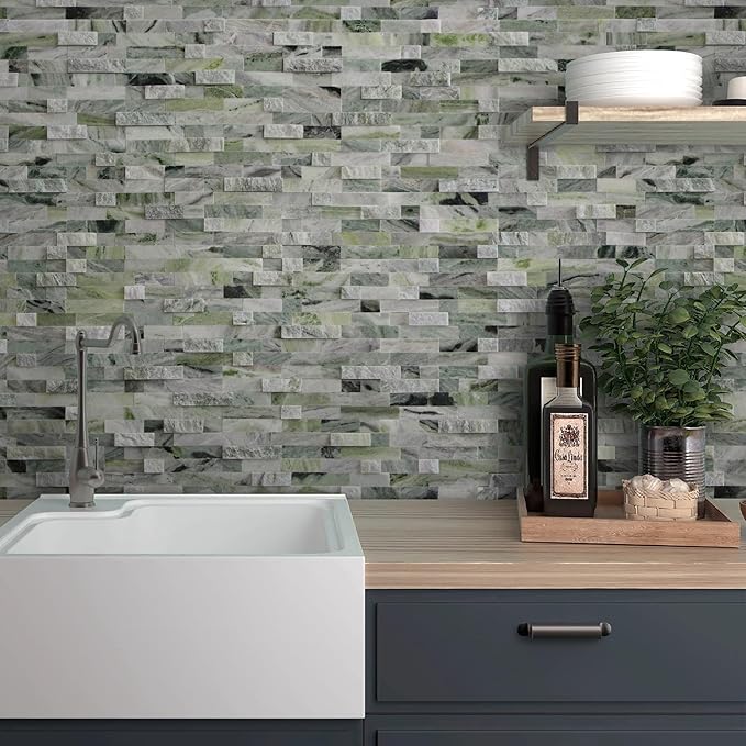 SUNWINGS 5-Sheet Peel and Stick Mosaic Natural 3D Stone Self Adhesive Marble