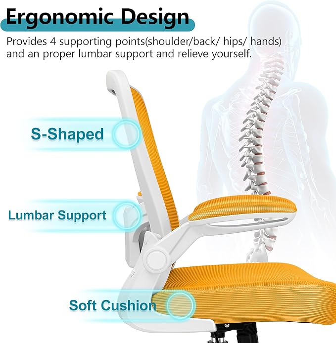 FelixKing Office Chair, Ergonomic Desk Chair Breathable Mesh Chairs Adjustable High Back Lumbar Support Flip-up Armrests, Executive Rolling Swivel Comfy Computer Chairs Home Office Yellow