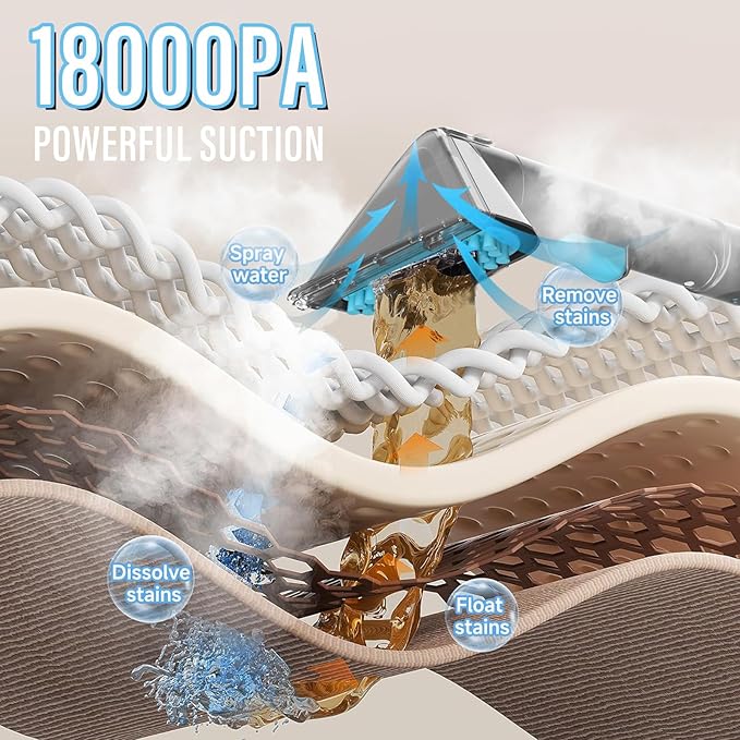 Starrybot Portable Carpet Cleaner Machine with Steam and Heating Techology,18Kpa Powerful Suction with Versatile Tools for Pets, Couch,Spot Cleaner for Stairs/Furniture/Rug(Gray)