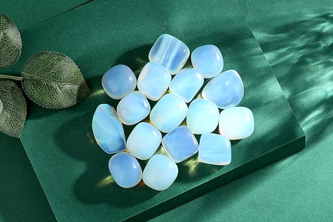 QINJIEJIE 0.9 LBS Opal Polished Stones Tumbled Crystals Bulk Gemstones Healing Crystal White Opalite Rocks Set Decorative Landscape Quartz Vase Filler Reiki Stone for Home Decor Energy Gift