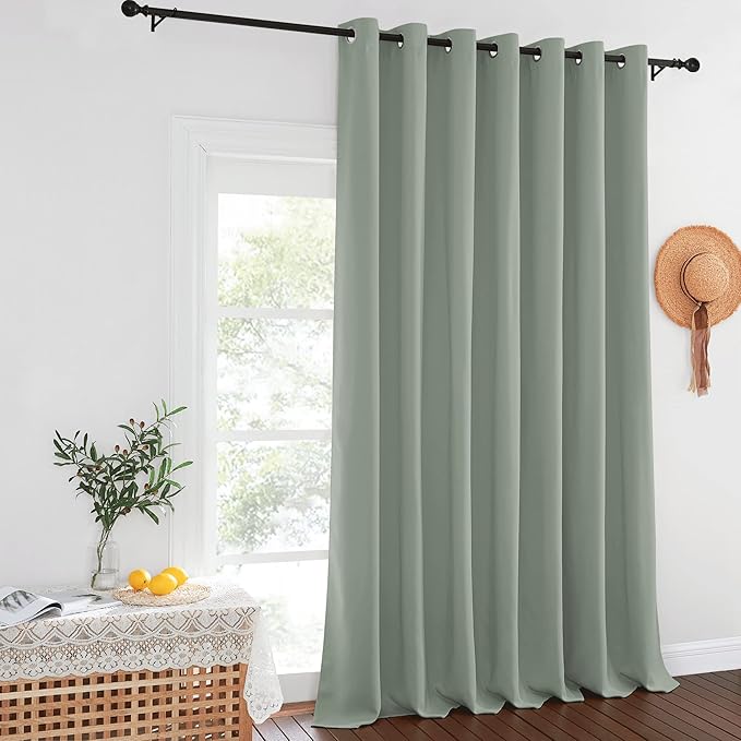 NICETOWN Sage Green Sliding Door Curtains 95 inches Long