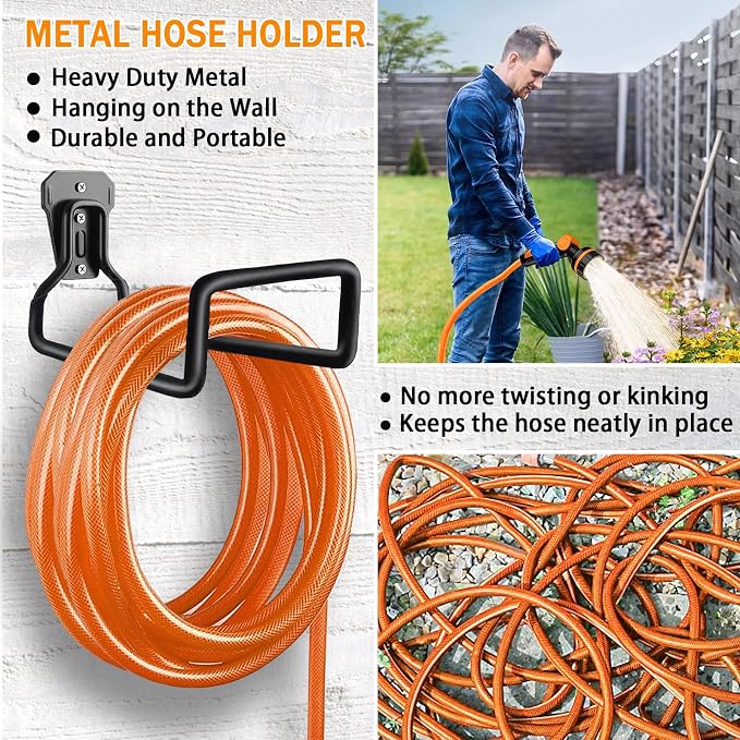 Hose Hanger, Hose Holder Wall Mount Heavy Duty Organizer for Garden Hoses Metal Hook Outdoor Rack for Water Hoses, 3 Pack