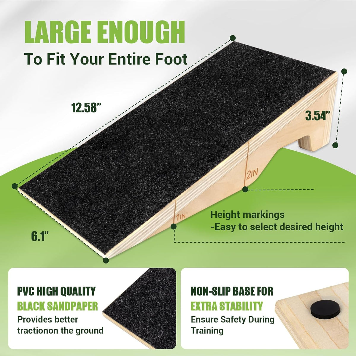 Squat Wedge Block - 2 Pcs Non-Slip Wooden Heel Elevation & Weightlifting Slant Board | 1800 Lbs Capacity