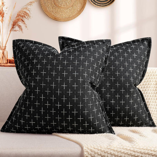 ZWJD Pillow Covers 16x16 Set of 2 Soft Polyester Textured Pillow Covers with Stylish Flange Edge Cozy Farmhouse Throw Pillows for Couch Bed Sofa Living Room