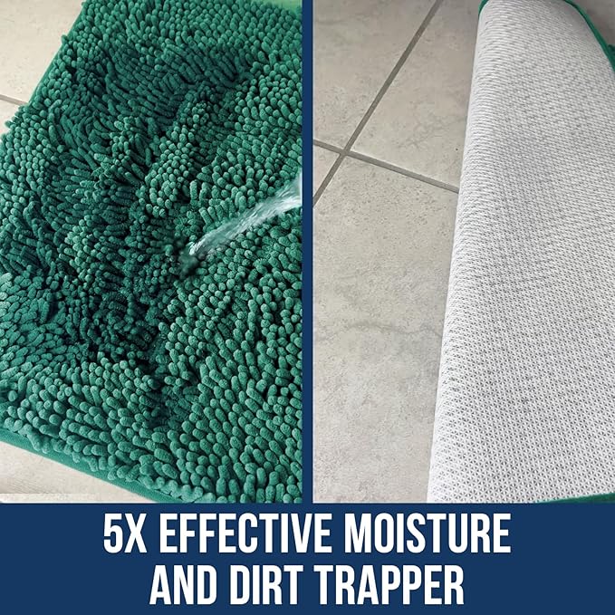 Muddy Mat Chenille Bathroom Rugs Quick Dry Microfiber Mats Non Slip Washable, Extra Thick, Soft and Highly Absorbent Bath Mats for Bathroom, Kitchen, and Shower Floor - Seafoam Green Small 28"X18"