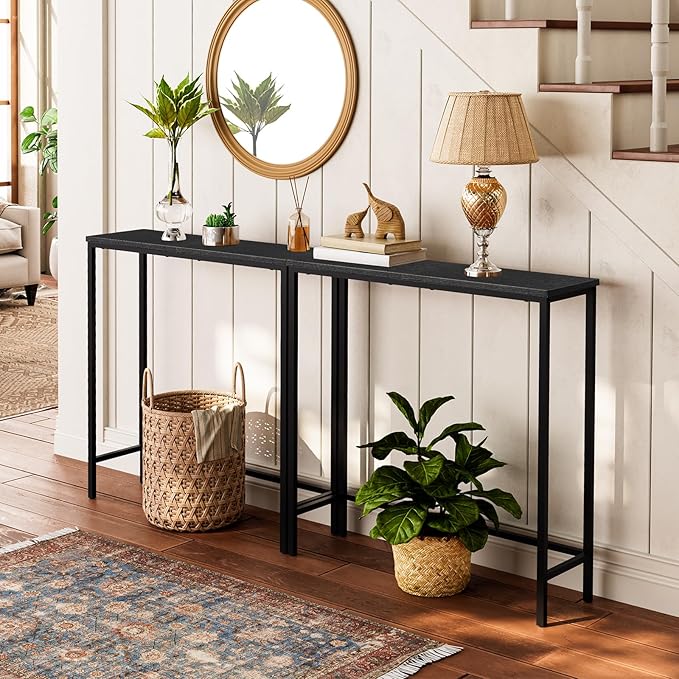 HOOBRO 2 Pack Narrow Console Table, 29.5" Small Entryway Table, Thin Long Sofa Side Display Table, for Hallway, Bedroom, Living Room, Foyer, Black BK75XGP201