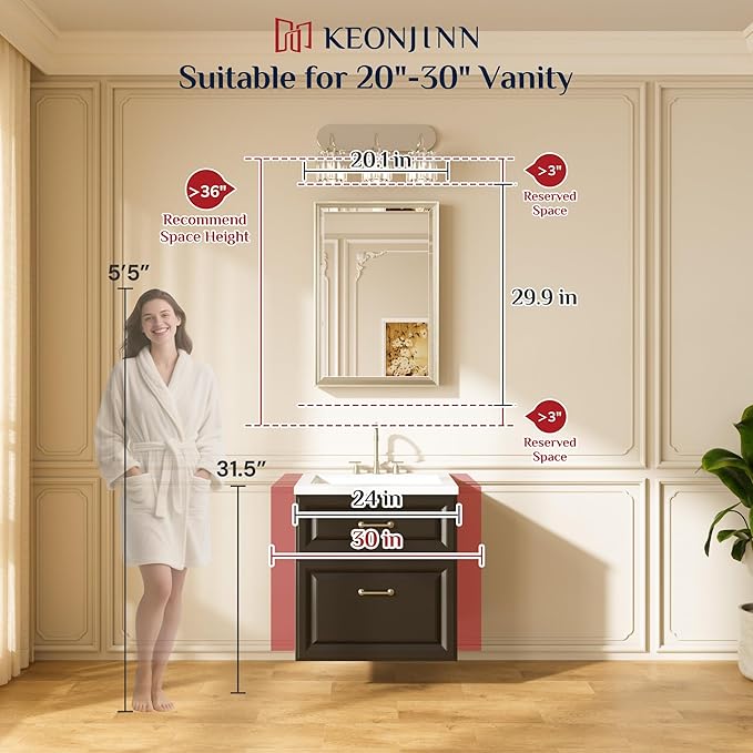 Keonjinn 20" x 30" Gold Bathroom Mirrors
