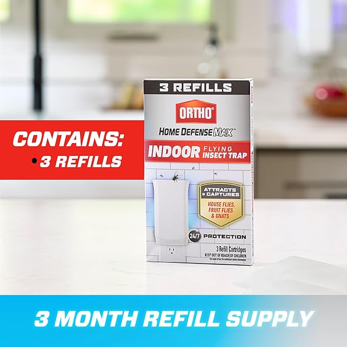 Ortho Home Defense Max Indoor Flying Insect Trap Refills, Light Trap for House Flies, Fruit Flies, and Gnats, 3 Refill Cartridges