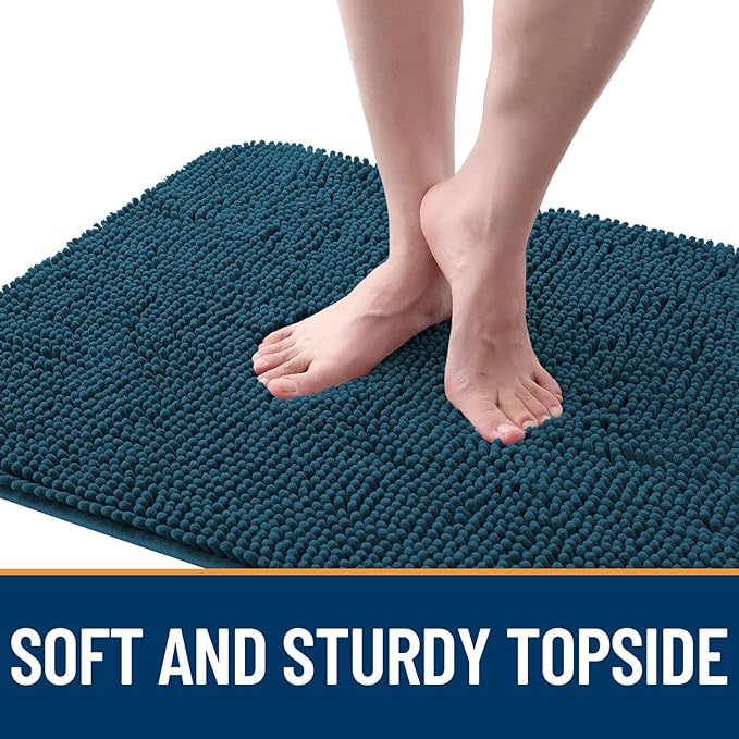 OLANLY Dog Door Mat for Muddy Paws 47x17, Absorbs Moisture and Dirt, Absorbent Non-Slip Washable Doormat, Quick Dry Chenille Mud Mat, Entry Indoor Entryway Carpet for Inside Floor, Atlantic Blue