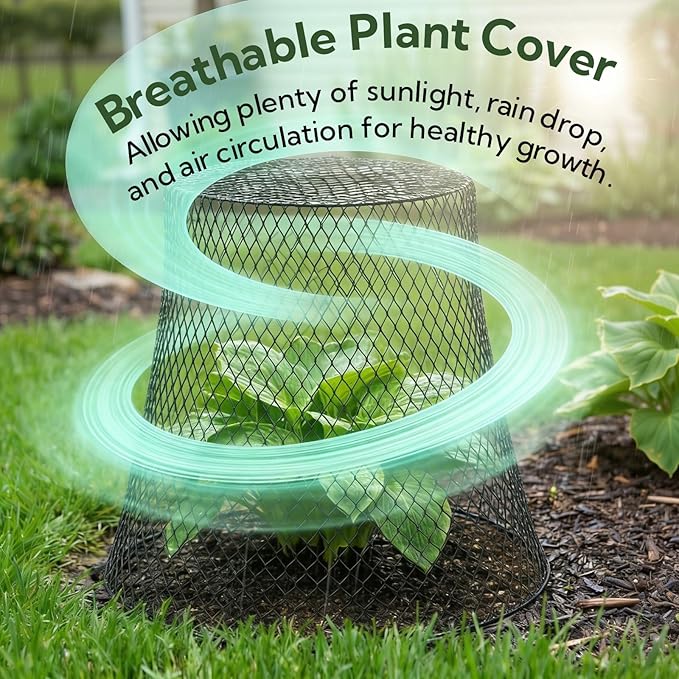 SOUJOY 10 Pcs Chicken Wire Plant Covers, 8 x 8 Inches Metal Garden Cloche with 30 Garden Stakes and 20 Waterproof Labels, Plant Protectors from Animals for Keeping Bunnies Chicken Squirrels Birds Out