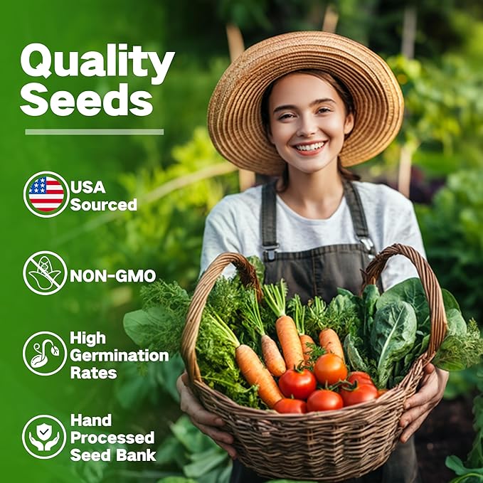 Lush&Dew Year-Round USDA Zone 5 Seed Bank, 32 Varieties Non-GMO Heirloom Seeds of Vegetables, Herbs, Gardening Gifts for Women Men, Emergency Survival Kit for Raised Garden Bed, Greenhouse