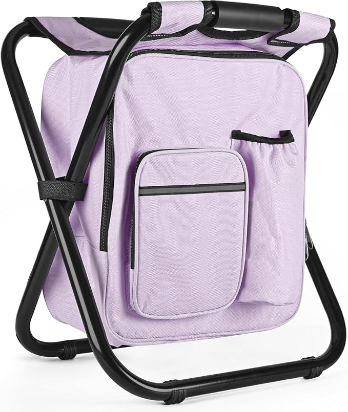 Kikerike Backpack Stool Cooler Chair Heavy Duty 300 LBS Max Load Portable Lightweight Stool Backpack Folding Fishing Cooler Seat for Camping Hunting Fishing - Pale Amethyst