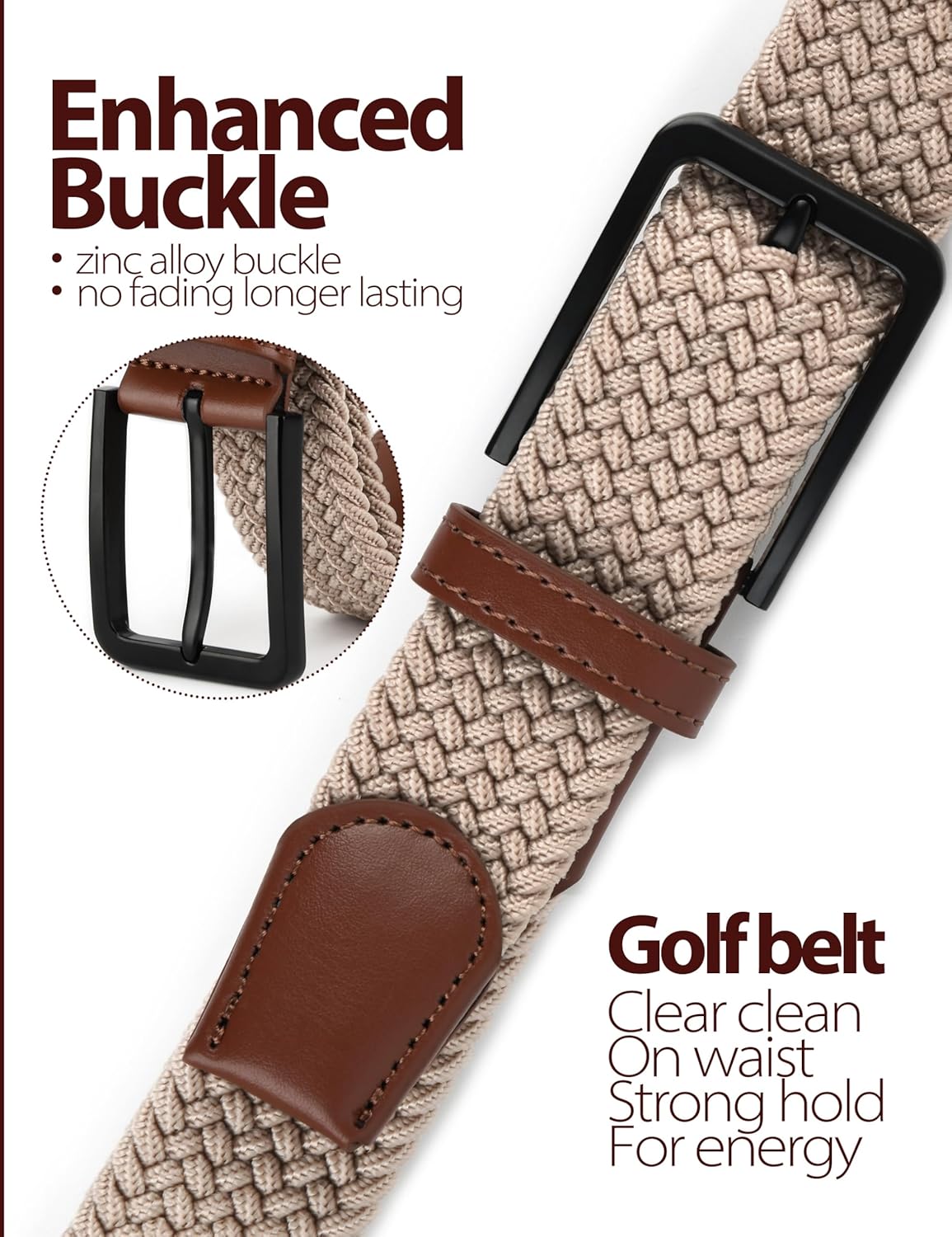 Skiennix Stretch Elastic Braided Golf Belt - 1 3/8 Inch Wide for Men & Women