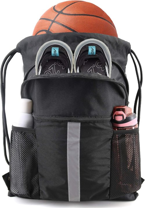 BeeGreen X-Large Navy Blue Drawstring Backpack - Versatile Gym Bag with Shoe Compartment | 22.4" L x 17.5" W