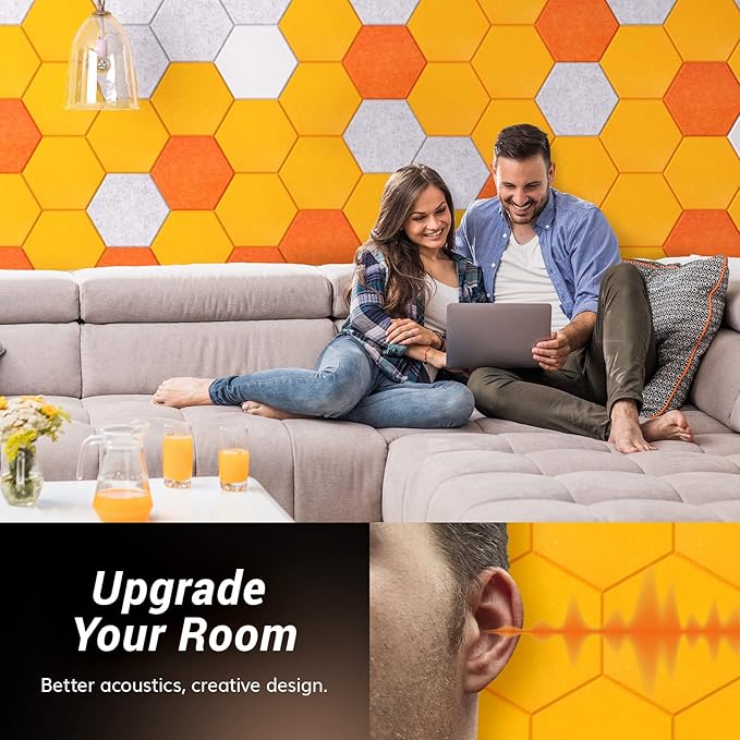 12 Pack Hexagon Acoustic Panels, TONOR 12"x 10"x 04" High Density Sound Proof