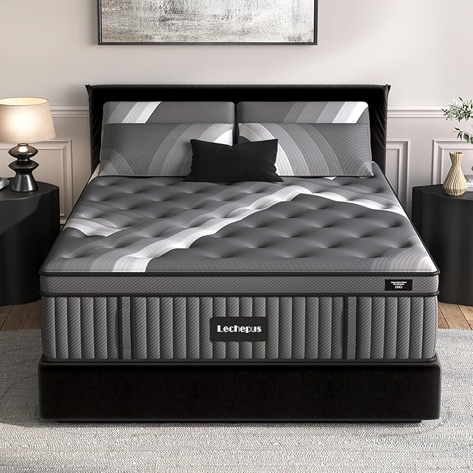 Full Mattress - Lechepus 14" Plush Memory Foam Hybrid Mattress in Box with Individual Pocket Spring for Pressure Relief & Motion Isolation, Premier Comfort Sleep, Fiberglass Free & 180 Night Trail