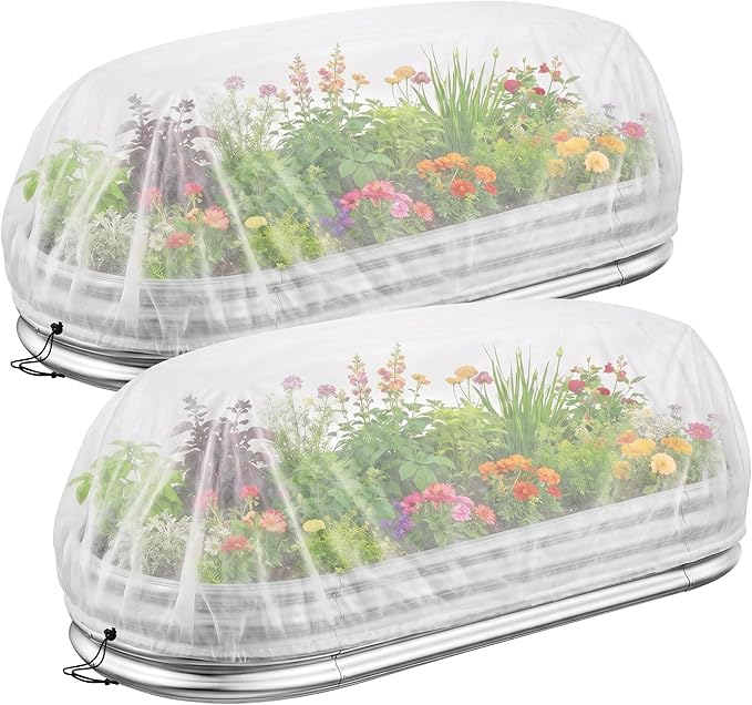 DECOHS 2 Pcs Garden Raised Bed Plant Shade Cloth, Non-Woven Raised Bed Sunshade Cover with Drawstring, White Fabric Pest Barrier Screen for 4×2 FT Garden Beds Vegetable Flower Protection