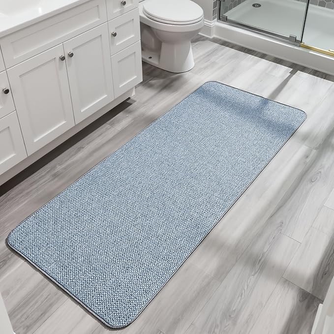 Bath Mat,Ultra Thin Bathroom Runner Rugs,Large Bath Mats for Bathroom,Quick Dry,Non-Slip,Machine Washable,Low Pile,Bath Rug,Shower Outside,Sink,Home Decor Accessories.Blue,1'5"x4'11"（17x59inch）