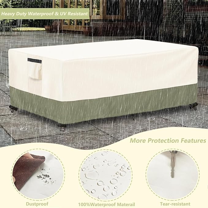 Outdoor Coffee Table Cover 48 W x 28 D x 16 H Inches,600D Heavy Duty Waterproof Outdoor Table Cover,Patio Rectangle Table Covers,Beige