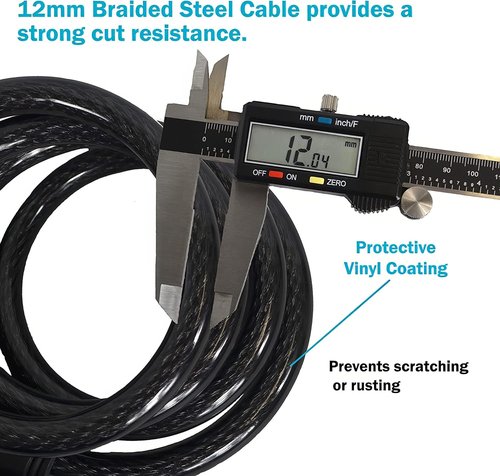 Lumintrail Bike and Scooter Lock Cable - 6ft Heavy Duty Anti-Theft Combination Lock | Black