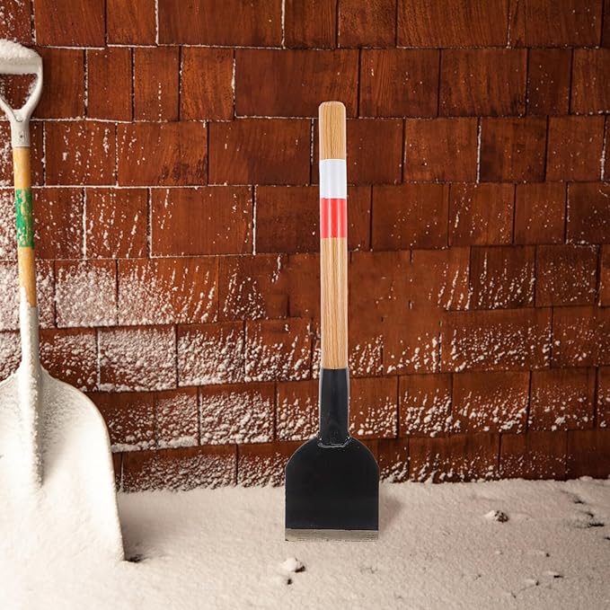 Heavy-Duty Railway Ice Removal Shovel with 12-inch Wide Metal Blade and Extended Wooden Handle for Snow Shoveling, Car Snow Scraper, and Driveway Cleaning Tool