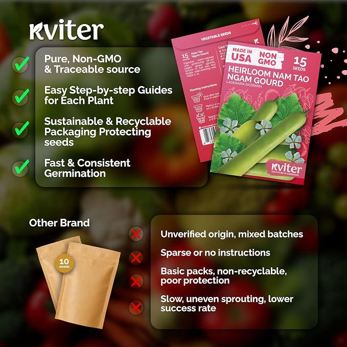 KVITER 15 Nam Tao Ngam Gourd Seeds (Lagenaria siceraria) – Calabash Bottle Gourd Seed Packets UPO India Hybrid Lauki Squash – Asian Vegetable Seeds For Planting Home Garden Containers Trellis Outdoors