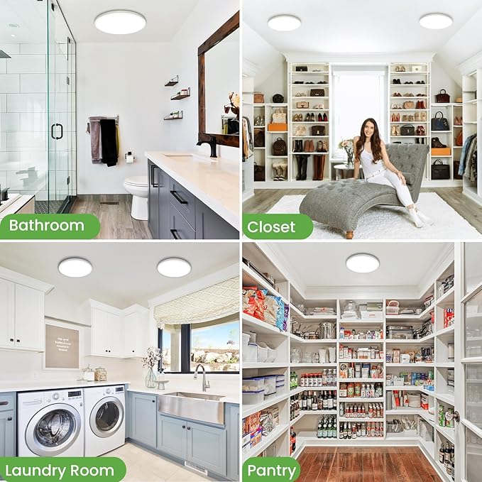 zemty Flush Mount Ceiling Light 9Inch 24W 2400LM Flat Led Lighting Fixture for Ceiling - 3000K 4500K 6000K Selectable - Super Thin & Low-Profile Round Lamp for Bedroom Kitchen Bathroom Garage, 6PACK