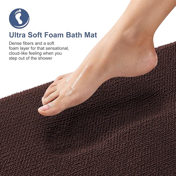 OLANLY Thick Memory Foam Bath Mat Rug 45x27, Extra Soft Absorbent Bathroom Rug, Quick Dry Bath Mats, Non-Slip, Machine Washable Carpet for Bathroom, Tub and Shower, Home Decor Accessories, Brown