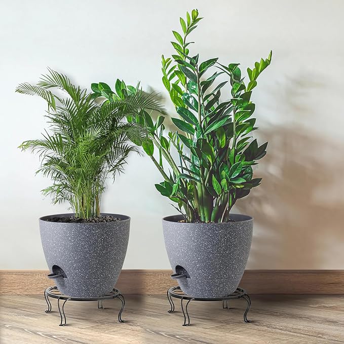 UOUZ 12inch 2Pack Large Self Watering Planters, Plastic Plant Pots with 60oZ Removable Deep Reservoir and Multi Mesh Drainage Holes for Indoor Outdoor Garden Plants and Flowers, Grey Speckles