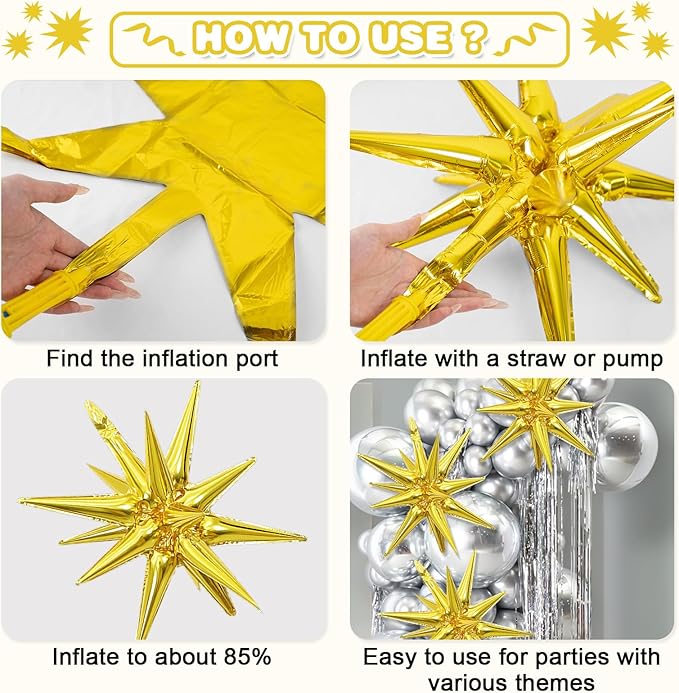 Black Green Gold Star Balloons,9Pcs 22Inch Black Green Gold Explosion Spike Cone Helium Polyester Film Star Foil Balloons for Birthday Anniversary Baby Shower Wedding Disco Party Decorations