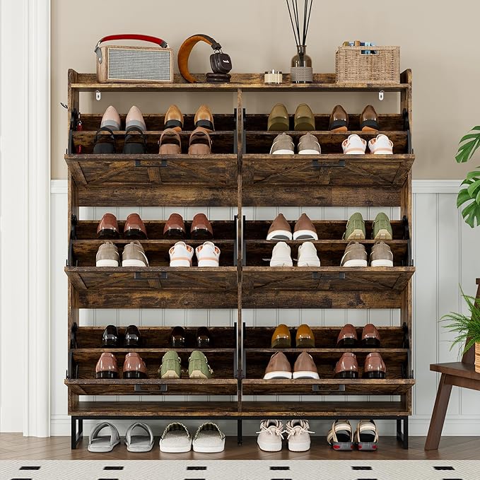 Shoe Cabinet with 6 Flip Drawers Narrow Shoe Storage Cabinet Organizer Wooden Freestanding Shoe Rack Hidden Slim Shoes Storage Cabinet for Entryway, Hallway, Living Room, Bedroom