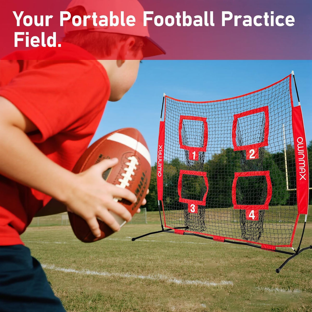 Skiennix Football Trainer Throwing Net - 6x6 Ft Target Practice with 4 Targets & Carry Bag | Black/Red