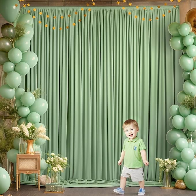 8 Panels Sage Green Backdrop Curtain for Parties Wrinkle Free Dark Green Photo Curtains Backdrop Drapes Fabric Decoration for Weding Baby Shower Birthday Party Photography 40ft(W) x 10ft(H)