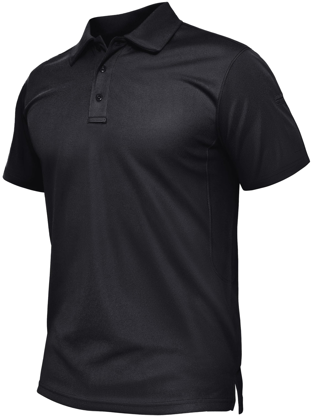 TACVASEN Black Polo Shirts for Men Short Sleeve Dry Fit Polos Moisture Wicking Collared Shirt Men for Golf Tactical Work Athletic L