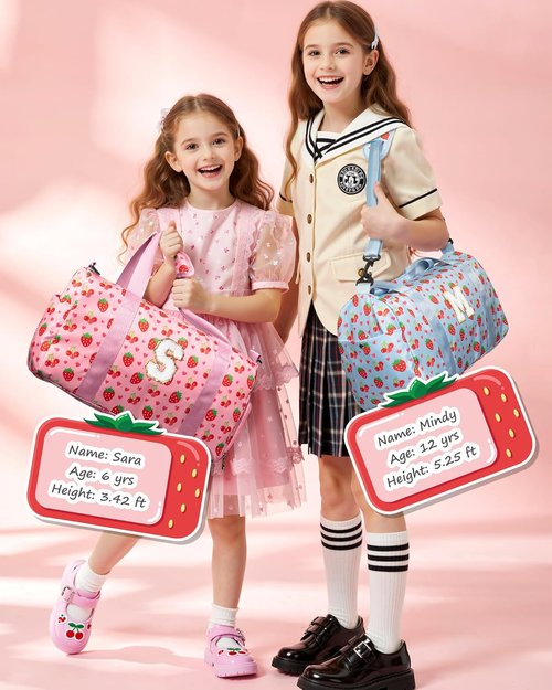 Elilier Dance Bag for Girls, Birthday Gifts for 4 5 6 7 8 9 10 Year Old Girls Kids, Initial Kids Duffle Bag, Cute Weekender Overnight Sleepover Gym Bag with Shoe Compartment, Girly Stuff