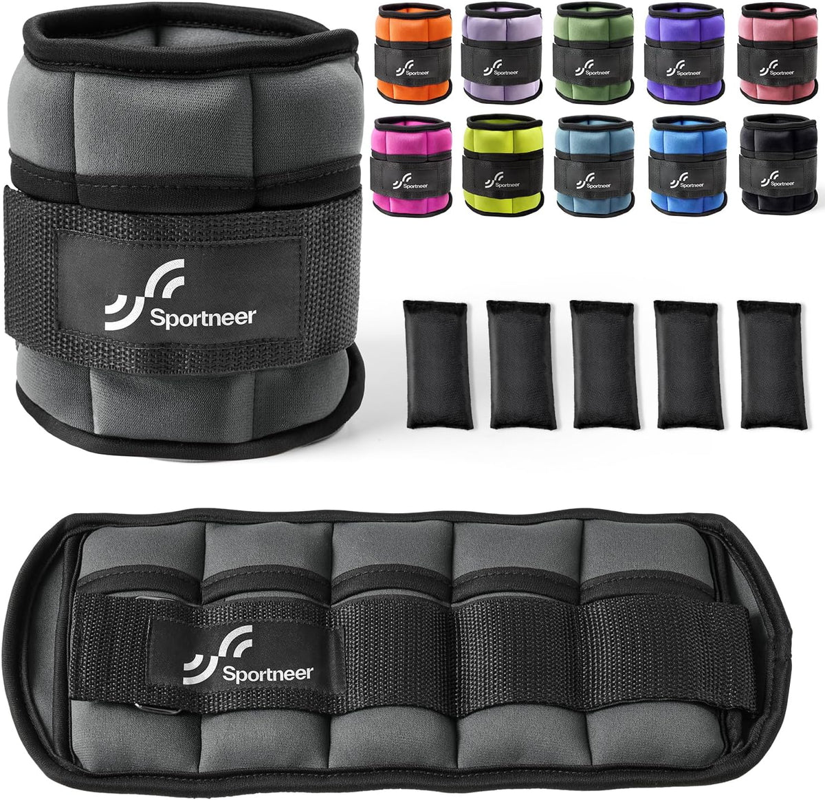 Sportneer Adjustable Ankle Weights Set - Comfortable Neoprene Leg Weights for Walking & Yoga | 1 Pair (2-10 lbs)
