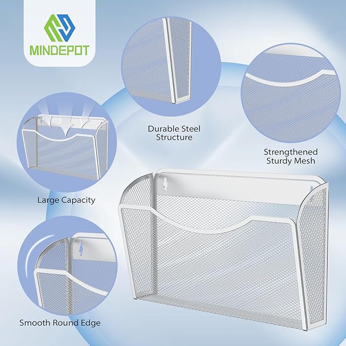 MINDEPOT Wall File Organizer, Hanging Wall Mounted File Folder Binder Holder