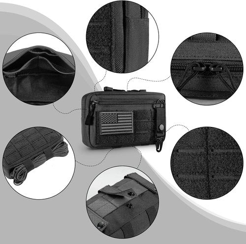 FRTKK Tactical Molle Admin Pouch - Utility EDC Tool Bag with US Flag Patch & Keychain | Horizontal Design
