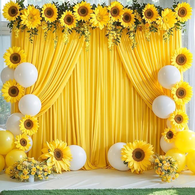 Yellow Backdrop Curtain for Parties Wrinkle Free Lemon Yellow Photo Curtains Backdrop Drapes Fabric Decoration for Birthday Party Wedding Baby Shower 5ft x 7ft,2 Panels