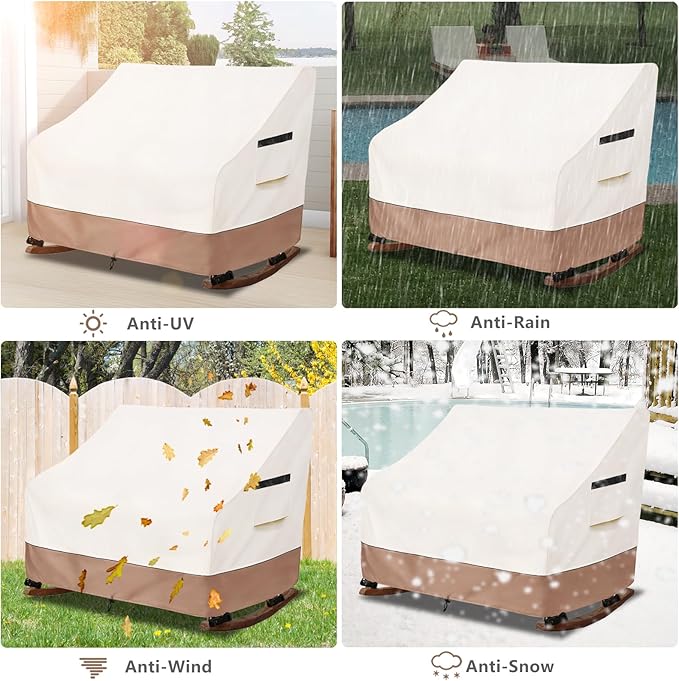 50" Double-Wide Outdoor Rocking Chair Cover, Waterproof & Dust Proof Patio Furniture Covers, Patio Chair Covers 51"W x 34"D x 45"H(Beige)